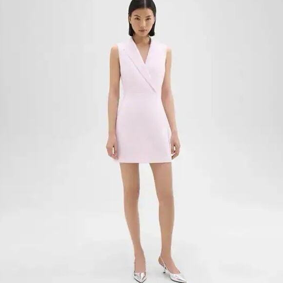 Theory Dresses & Skirts - Theory Peak Lapel Blazer Teacup Pink Mini Dress Size 10 NWT Bloom Admiral Crepe
